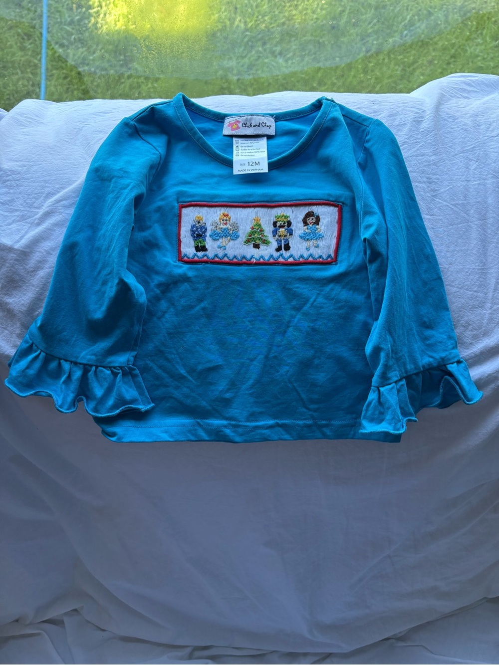 Chick and chap ruffled Long-Sleeve Top with Embroidered Panel - 12M